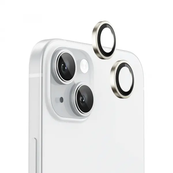 Folie de protectie Camera Spate Blueo Metal Frame pentru Apple iPhone 15 Plus / 15, Sticla Securizata, Galbena