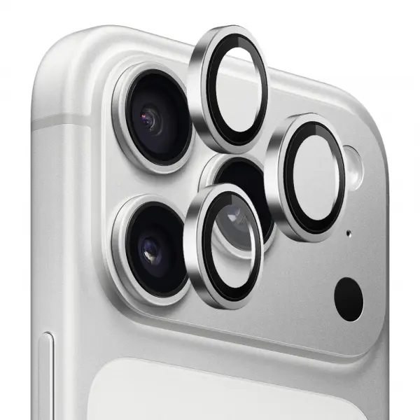 Folie de protectie Camera Spate Blueo Metal Frame pentru Apple iPhone 17 Pro Max / 17 Pro, Sticla Securizata, Argintie