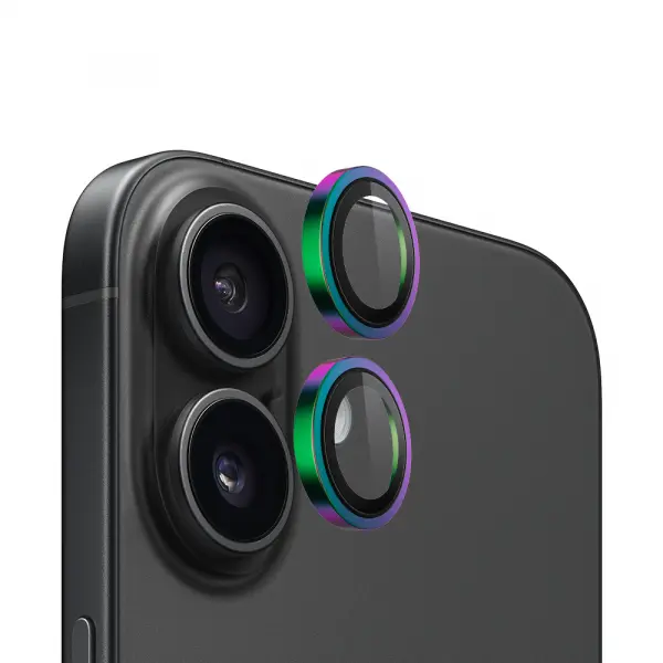 Folie de protectie Camera Spate Blueo Metal Frame pentru Apple iPhone 16 Plus / 16, Sticla Securizata, Multicolor