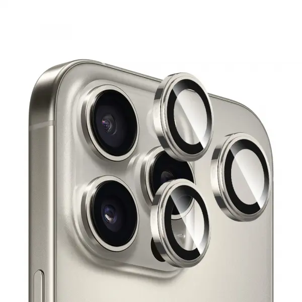 Folie de protectie Camera Spate Blueo Sapphire Crystal pentru Apple iPhone 16 Pro Max / 16 Pro, Sticla Securizata, Gri Metalic