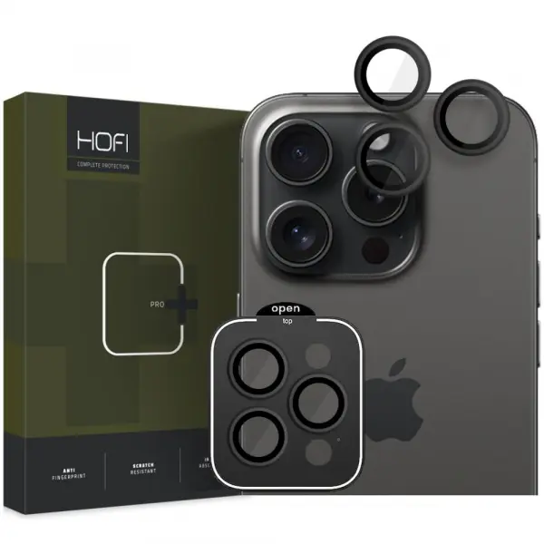 Folie de protectie Camera Spate HOFI CamRing PRO+ pentru Apple iPhone 15 Pro Max / 15 Pro, Sticla Securizata, Neagra