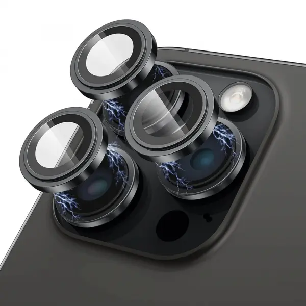 Folie de protectie Camera Spate Lito S+ pentru Apple iPhone 15 Pro Max / 15 Pro, Sticla Securizata, Neagra