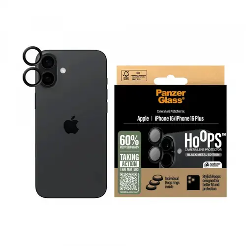 Folie de protectie Camera Spate PanzerGlass Hoops pentru Apple iPhone 16 Plus / 16, Sticla Securizata