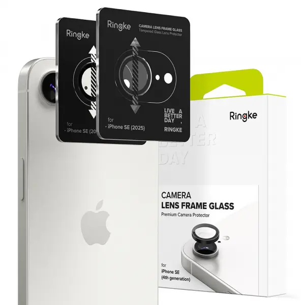 Folie de protectie Camera Spate Ringke pentru Apple iPhone 17e / 16e, Sticla Securizata, Set 2 bucati, Neagra