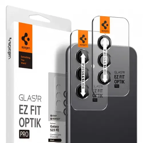 Folie de protectie Camera Spate Spigen GlastR EZ FIT Optik Pro pentru Samsung Galaxy M55 / S23 FE S711, Sticla Securizata, Set 2 bucati (Transparent/Negru)