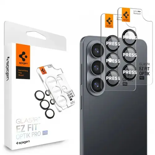 Folie de protectie Camera Spate Spigen GlastR EZ FIT Optik Pro HD pentru Samsung Galaxy S26 S942, Sticla Securizata, Set 2 bucati, Neagra