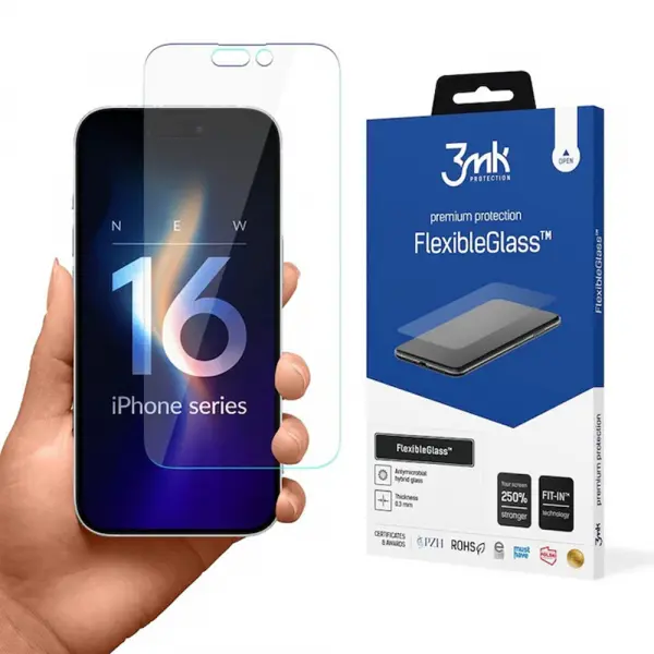 Folie de protectie Ecran 3MK FlexibleGlass pentru Apple iPhone 16 Pro Max, Sticla Flexibila, Full Glue