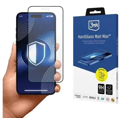 Folie de protectie Ecran 3MK HardGlass Matt Max pentru Apple iPhone 16 Pro, Sticla Securizata, Full Glue, Neagra