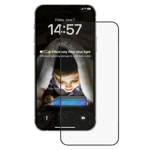 Folie de protectie Ecran Anti Blue Light Anank pentru Apple iPhone 14 Pro, Sticla Securizata, Full Glue, 2.5D
