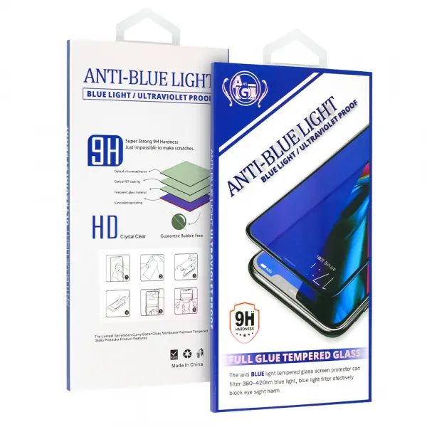 Folie de protectie Ecran Anti Blue Light OEM pentru Apple iPhone 17e / 16e / 14 / 13 Pro, Sticla Securizata, Full Glue, Neagra