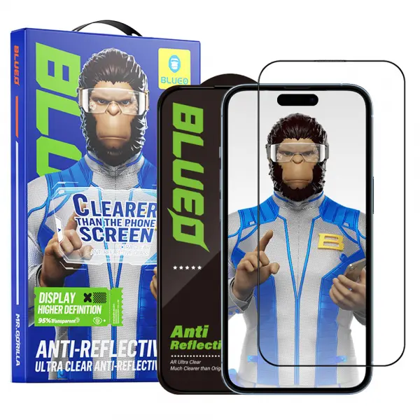 Folie de protectie Ecran Blueo Anti-Reflective HD pentru Apple iPhone 16 / 15, Sticla Securizata, Full Glue, Neagra