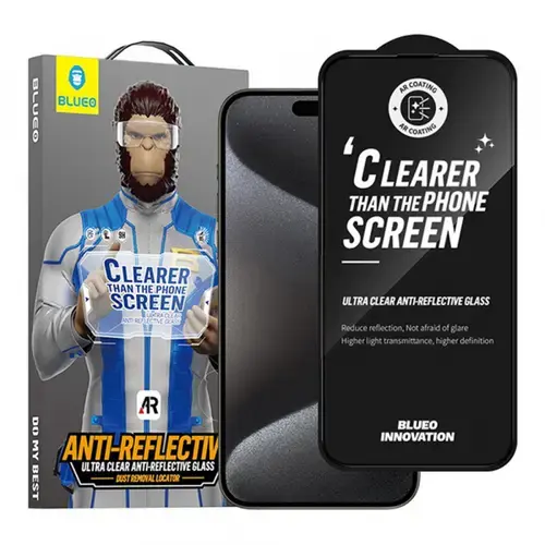 Folie de protectie Ecran Blueo Anti-Reflective HD pentru Apple iPhone 16 / 15, Sticla Securizata, Full Glue