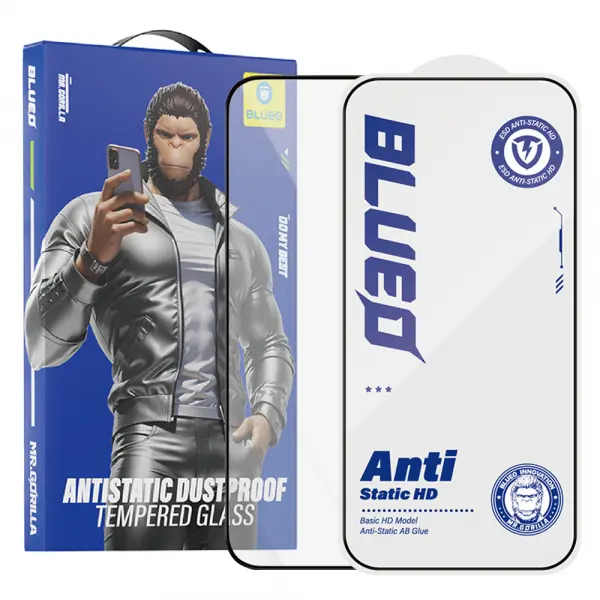 Folie de protectie Ecran Blueo Anti-Static HD pentru Apple iPhone 14 Pro Max, Sticla Securizata, Full Glue, Neagra