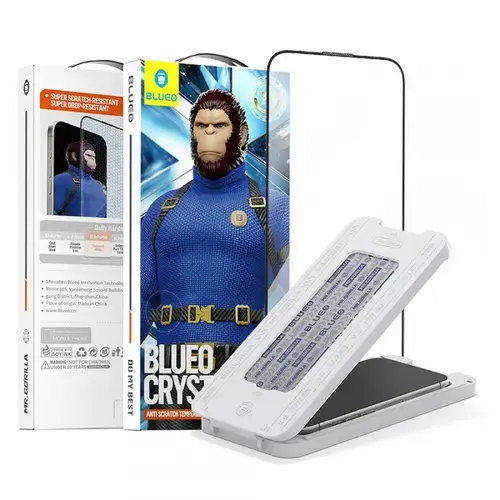 Folie de protectie Ecran Blueo Crystal Anti-Scratch Applicator pentru Apple iPhone 17 Pro / 17 / 16 Pro, Sticla Securizata, Full Glue (Negru)