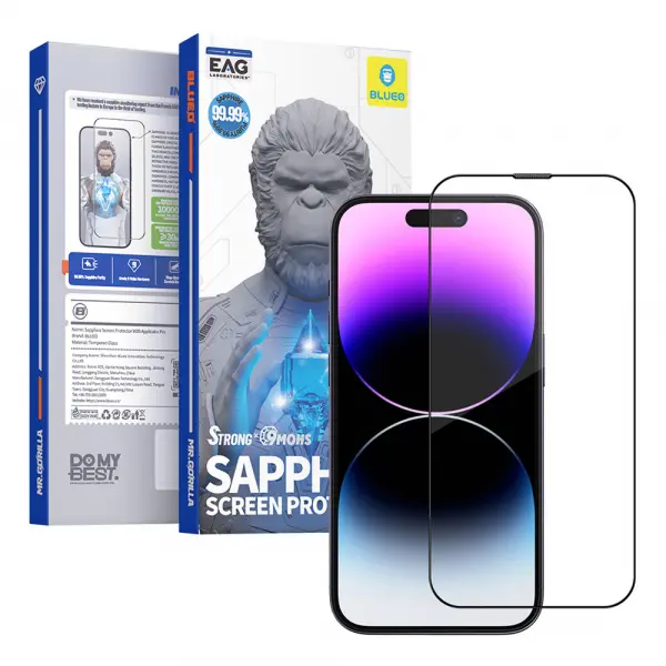 Folie de protectie Ecran Blueo Sapphire Applicator Pro pentru Apple iPhone 16 Pro Max, Sticla Securizata, Full Glue, Neagra