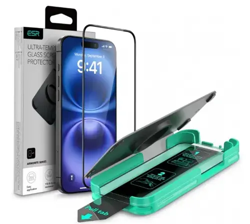 Folie de protectie Ecran ESR Armorite pentru Apple iPhone 16, Sticla Securizata, Full Glue, Neagra