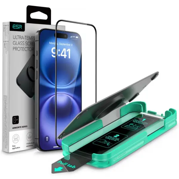 Folie de protectie Ecran ESR Armorite pentru Apple iPhone 16, Sticla Securizata, Full Glue, Neagra