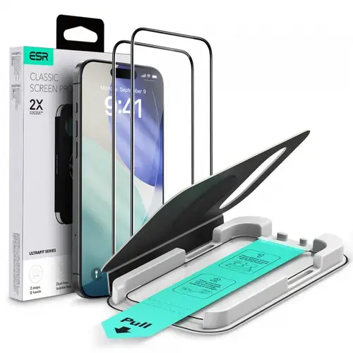 Folie de protectie Ecran ESR UltraFit pentru Apple iPhone 17 Pro, Sticla Securizata, Full Glue, Set 2 bucati