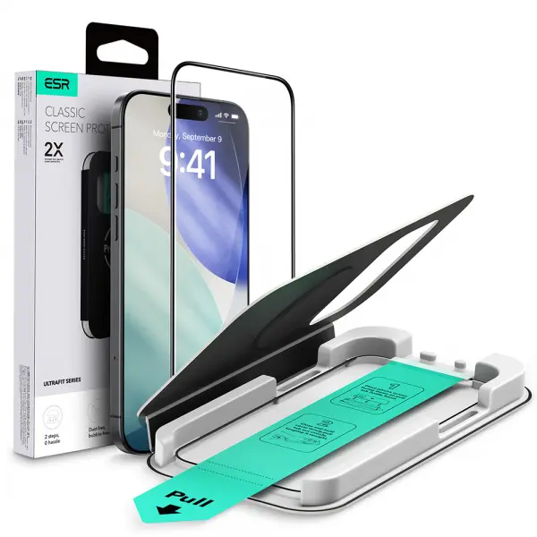 Folie de protectie Ecran ESR UltraFit pentru Apple iPhone 17 / 16 Pro, Sticla Securizata, Full Glue, Neagra