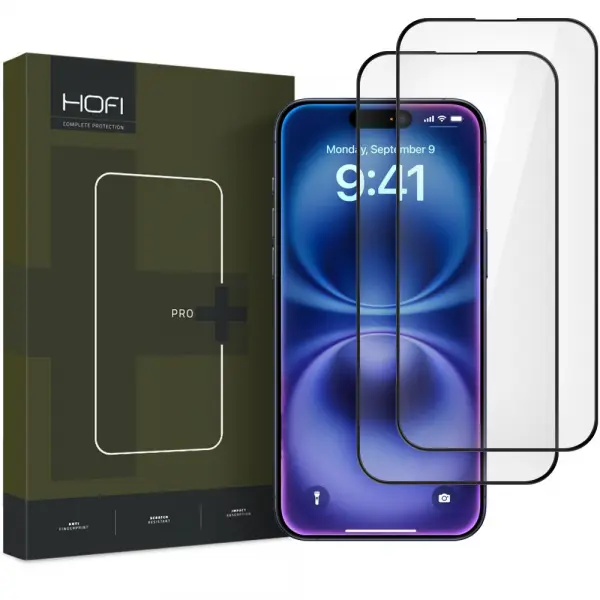 Folie de protectie Ecran HOFI Glass PRO+ pentru Apple iPhone 16, Sticla Securizata, Full Glue, Set 2 bucati, 2.5D, Neagra