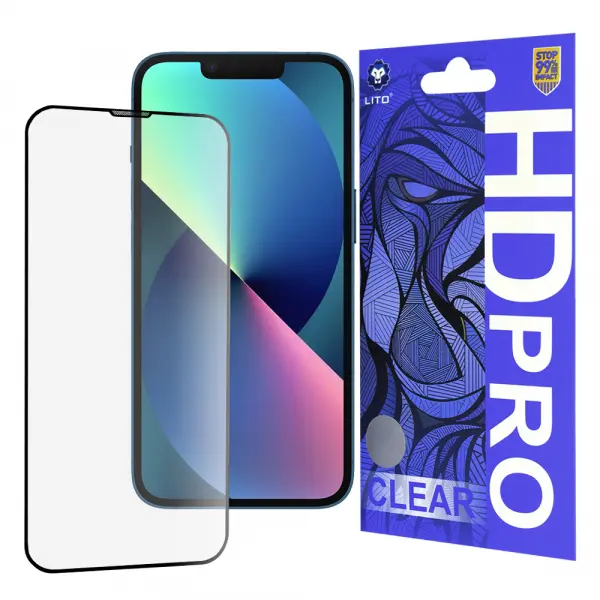 Folie de protectie Ecran Lito HD Pro Clear pentru Apple iPhone 17e / 16e / 14 / 13 Pro, Sticla Securizata, Full Glue, Neagra