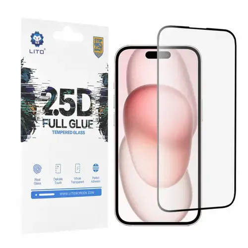 Folie de protectie Ecran Lito pentru Apple iPhone 15, Sticla Securizata, Full Glue, 2.5D