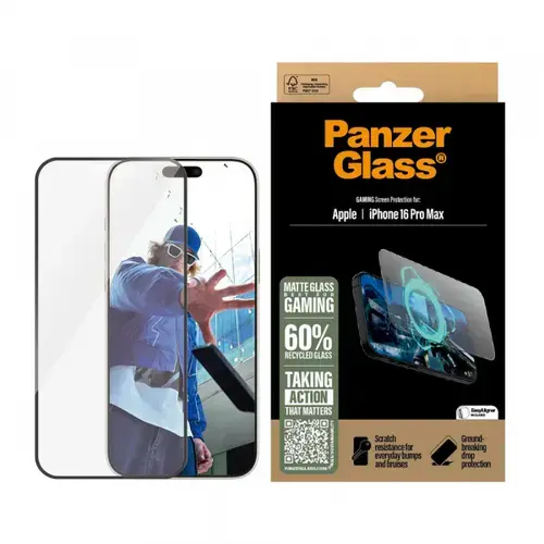 Folie de protectie Ecran Matte PanzerGlass Ultra-Wide Fit Gaming pentru Apple iPhone 16 Pro Max, Sticla Securizata, Full Glue