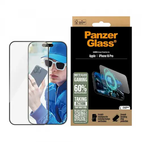 Folie de protectie Ecran Matte PanzerGlass Ultra-Wide Fit Gaming pentru Apple iPhone 16 Pro, Sticla Securizata, Full Glue
