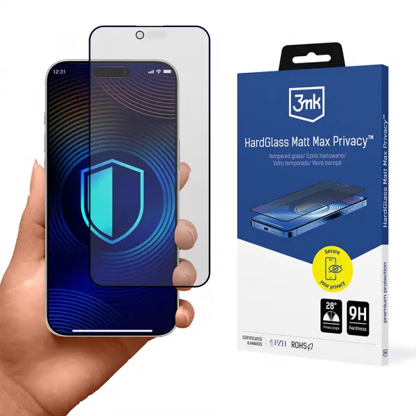 Folie de protectie Ecran Matte Privacy 3MK HardGlass Max pentru Apple iPhone 17 Air, Sticla Securizata, Full Glue