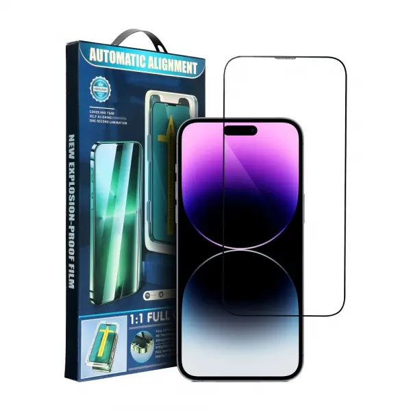 Folie de protectie Ecran OEM Automatic Alignment pentru Apple iPhone 14 Plus / 13 Pro Max, Sticla Securizata, Full Glue, 5D, Neagra