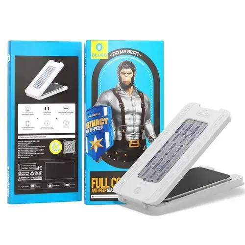 Folie de protectie Ecran Privacy Blueo Anti-Peep Applicator Pro pentru Apple iPhone 15 Pro Max, Sticla Securizata, Full Glue