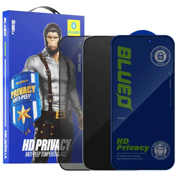 Folie de protectie Ecran Privacy Blueo Anti-Peep pentru Apple iPhone 15 Pro Max, Sticla Securizata, Full Glue