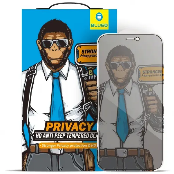 Folie de protectie Ecran Privacy Blueo pentru Apple iPhone 17e / 16e / 14 / 13 Pro, Sticla Securizata, Full Glue, 5D