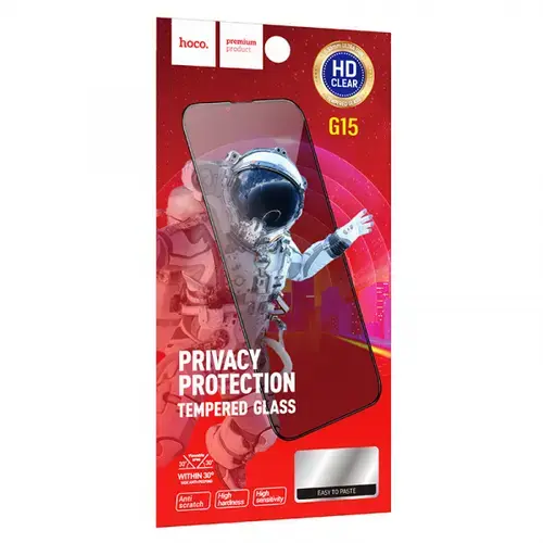 Folie de protectie Ecran Privacy HOCO G15 pentru Apple iPhone 15 Pro, Sticla Securizata, Full Glue, 5D