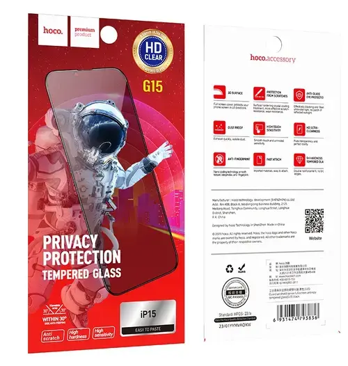 Folie de protectie Ecran Privacy HOCO G15 pentru Apple iPhone 16 Pro Max, Sticla Securizata, Full Glue, 5D