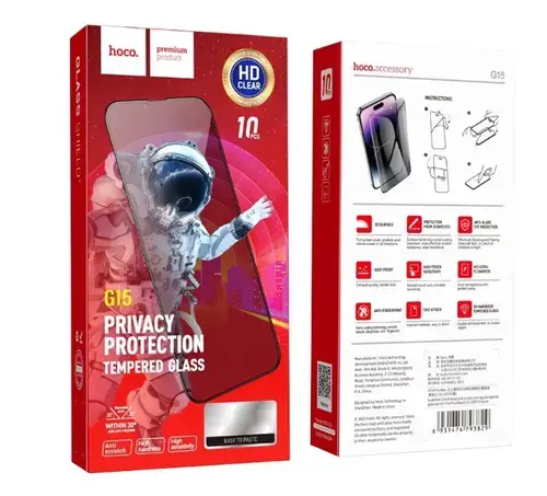 Folie de protectie Ecran Privacy HOCO G16 pentru Apple iPhone 16 / 15, Sticla Securizata, Full Glue, 5D