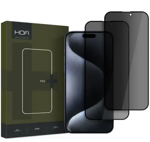 Folie de protectie Ecran Privacy HOFI Glass PRO+ pentru Apple iPhone 16 Pro Max, Sticla Securizata, Full Glue, Set 2 bucati, 2.5D