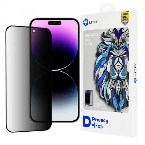 Folie de protectie Ecran Privacy Lito D+ Pro pentru Apple iPhone 14 Pro Max, Sticla Securizata, Full Glue