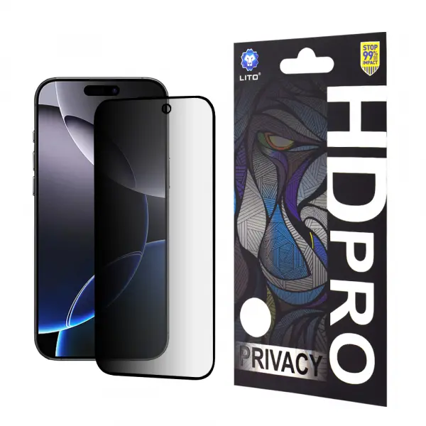 Folie de protectie Ecran Privacy Lito HD Pro pentru Apple iPhone 16 Pro Max, Sticla Securizata, Full Glue