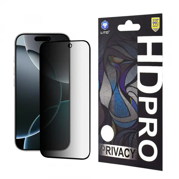 Folie de protectie Ecran Privacy Lito HD Pro pentru Apple iPhone 16 Pro, Sticla Securizata, Full Glue
