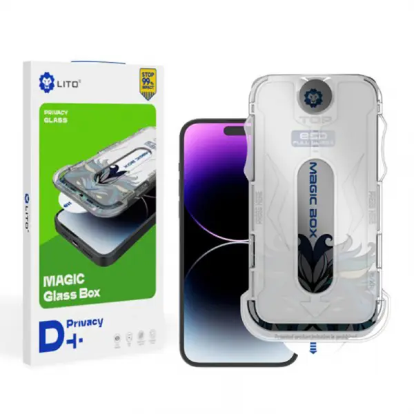 Folie de protectie Ecran Privacy Lito Magic Glass Box D+ Tools pentru Apple iPhone 15 Pro, Sticla Securizata, Full Glue