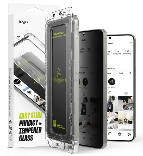 Folie de protectie Ecran Privacy Ringke Easy Slide pentru Samsung Galaxy S25 S931, Sticla Securizata, Full Glue, Set 2 bucati