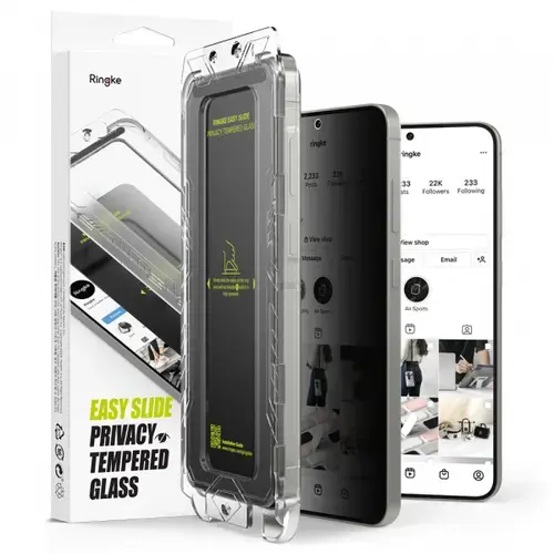 Folie de protectie Ecran Privacy Ringke Easy Slide pentru Samsung Galaxy S25+ S936, Sticla Securizata, Full Glue, Set 2 bucati
