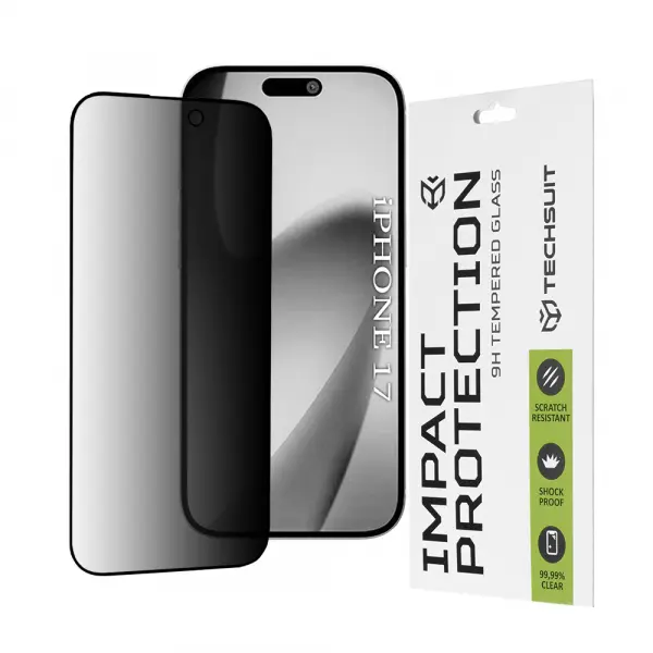 Folie de protectie Ecran Privacy Techsuit pentru Apple iPhone 17, Sticla Securizata, Full Glue, 111D