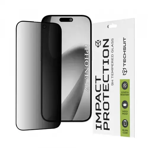 Folie de protectie Ecran Privacy Techsuit pentru Apple iPhone 17, Sticla Securizata, Full Glue, 111D