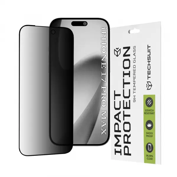 Folie de protectie Ecran Privacy Techsuit pentru Apple iPhone 17 Pro Max, Sticla Securizata, Full Glue, 111D
