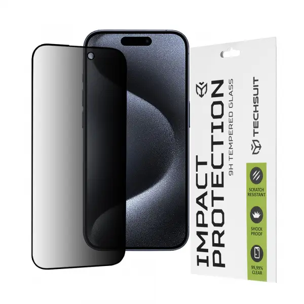 Folie de protectie Ecran Privacy Techsuit pentru Apple iPhone 15 Pro, Sticla Securizata, Full Glue, 111D