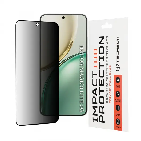 Folie de protectie Ecran Privacy Techsuit pentru Honor Magic8 Lite, Sticla Securizata, 111D