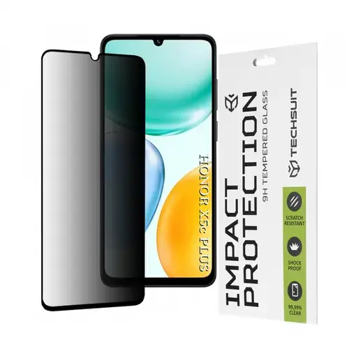 Folie de protectie Ecran Privacy Techsuit pentru Honor X5c Plus, Sticla Securizata, Full Glue, 111D