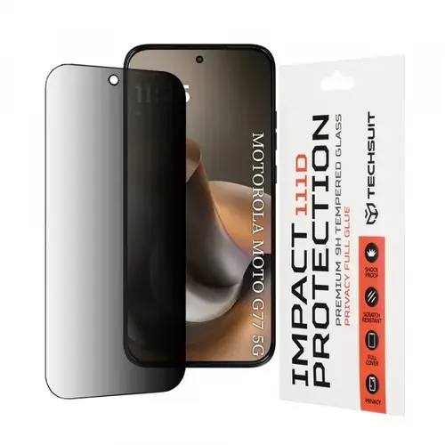 Folie de protectie Ecran Privacy Techsuit pentru Motorola Moto G77 / G67, Sticla Securizata, Full Glue, 111D